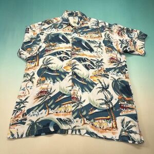 Kahala John Severson Hawaiian Shirt Mens XL Cream Silk Blend Surf Scene Woodie